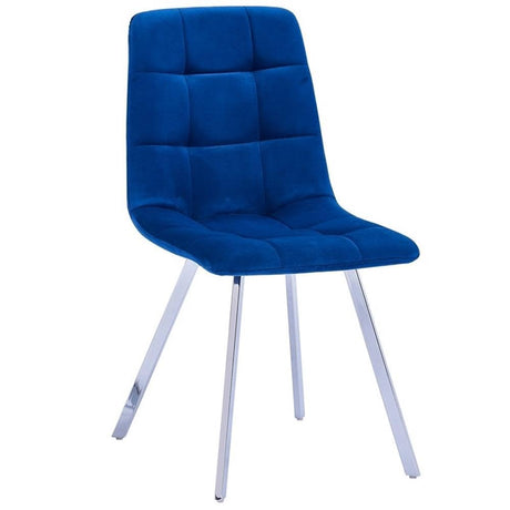Huey Blue Velvet Fabric Side Chairs in Silver