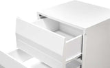 Spain 19" Modern Left-Hand Side 2-Drawer Bedroom Nightstand, Short Top Drawer in White/Silver - angle view