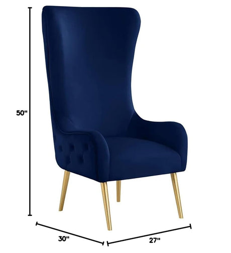 Venetian 50" High Back Tufted Velvet Accent Chair Wingback Lounge Armchair in Navy - side view