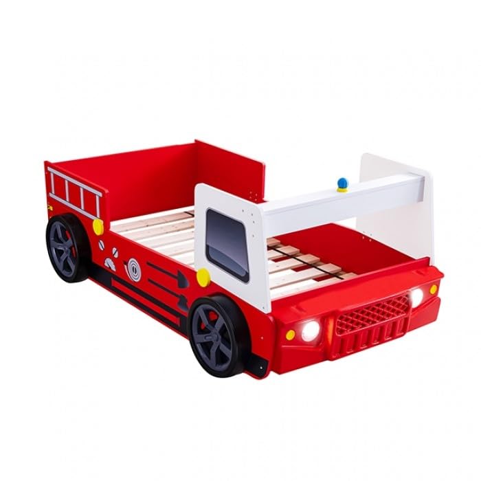 Firestall Twin Fire Truck Bed - Novelty Kids Race Car Bed in High Gloss Red