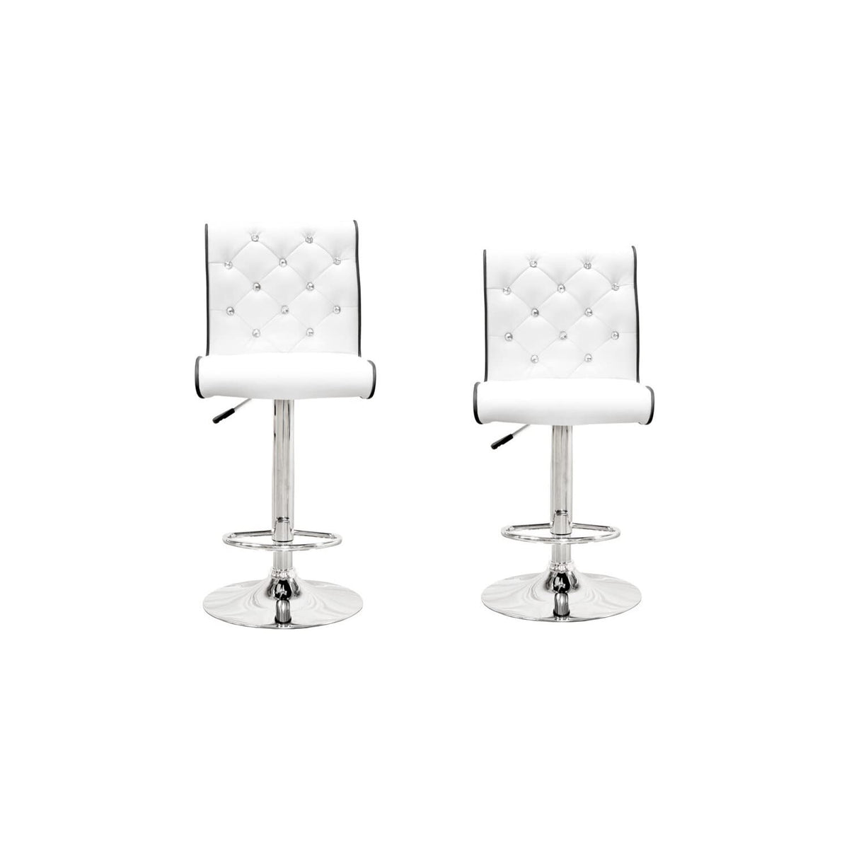 Swivel Bar Stool with Crystal and Tufted Look in White