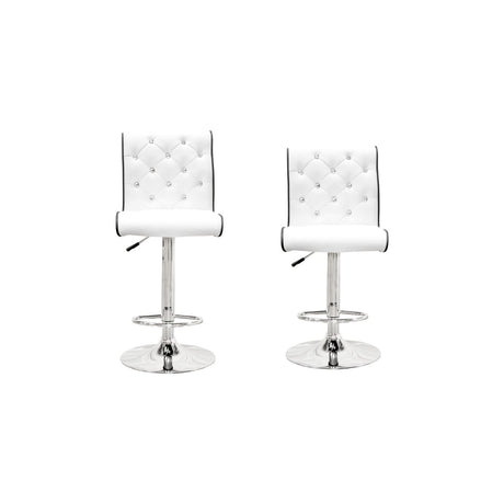 Swivel Bar Stool with Crystal and Tufted Look in White