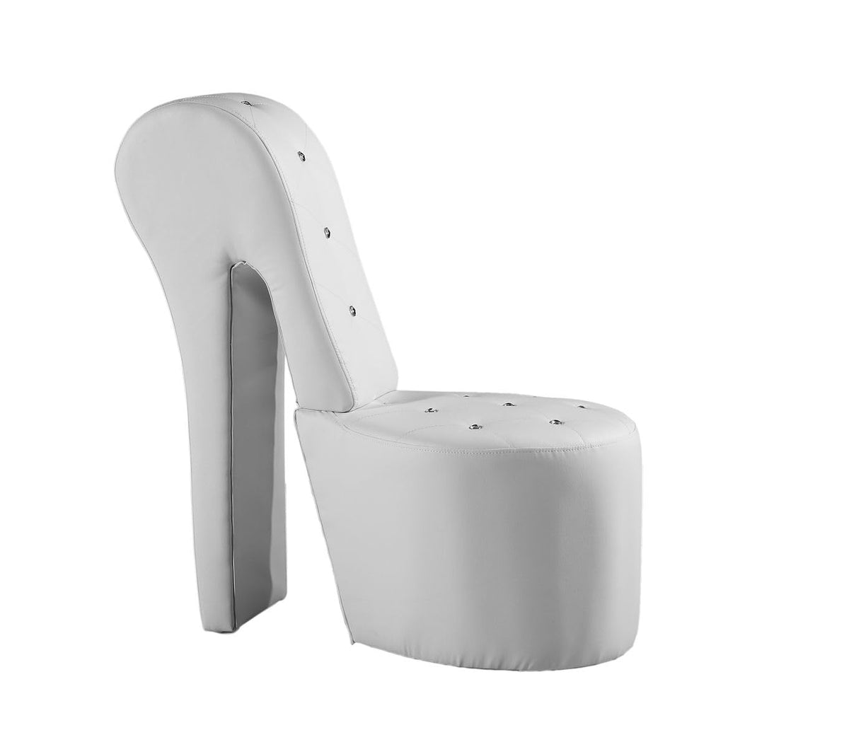 High Heel Faux Leather Shoe Chair with Crystal Studs in White