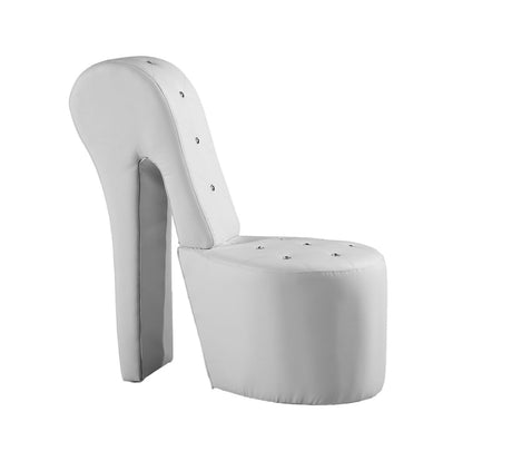 High Heel Faux Leather Shoe Chair with Crystal Studs in White