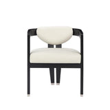 Cream Faux Leather Dining Armchair w/Wood Legs - close-up