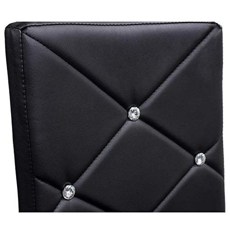 Faux Leather and Chrome Dining Side Chair in Black - detail view