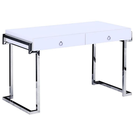 White Lacquer 2-Drawer Writing Desk Silver