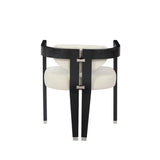 Cream Faux Leather Dining Armchair w/Wood Legs - angle view