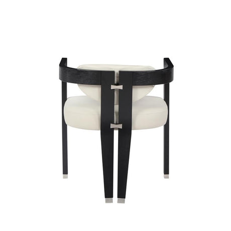 Cream Faux Leather Dining Armchair w/Wood Legs - angle view