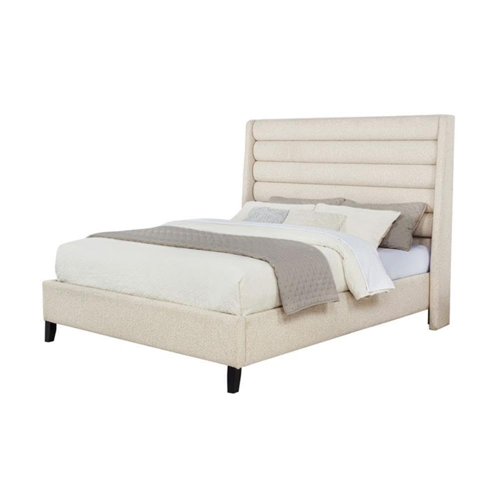 Tlerae Modern Upholstered Bed Frame (Eastern King/Oat) in Oatmeal