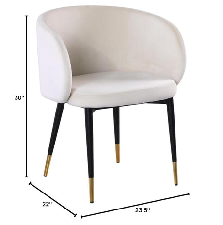 Henrietta Mid Century Modern Velvet Dining Chair, Barrel Back in Cream - side view