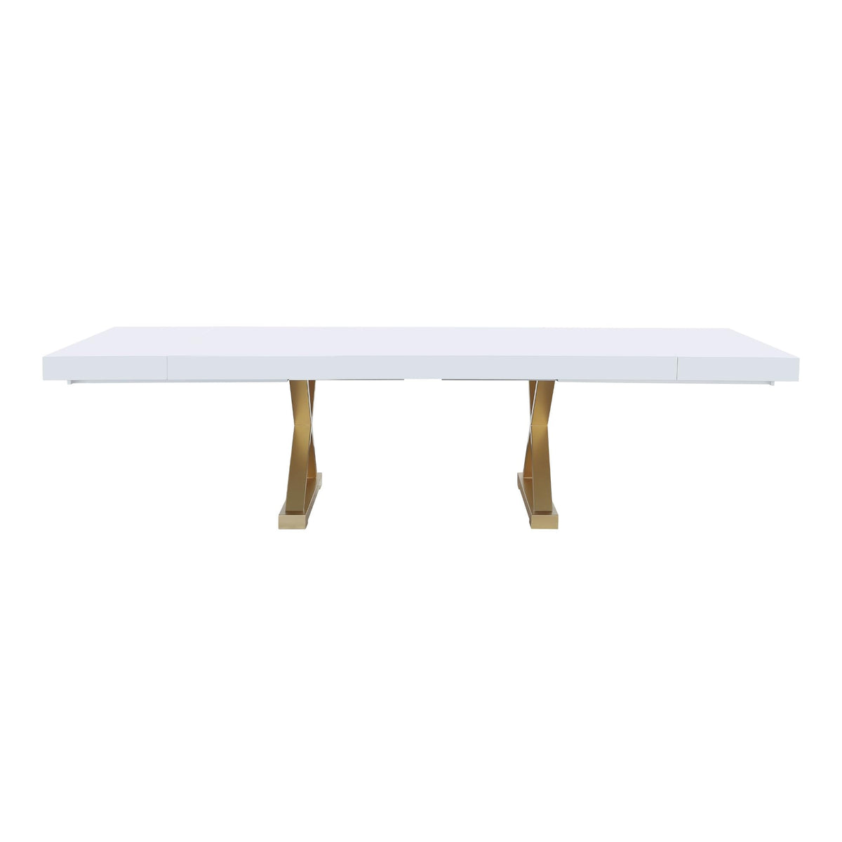 Takao Contemporary Lacquer Rectangle Dining Table for 6 or 8, 84" to 124" with Removable End Leaf… - detail view