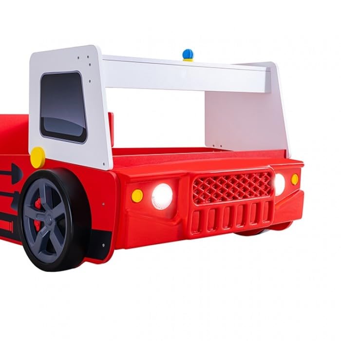 Firestall Twin Fire Truck Bed - Novelty Kids Race Car Bed in High Gloss Red