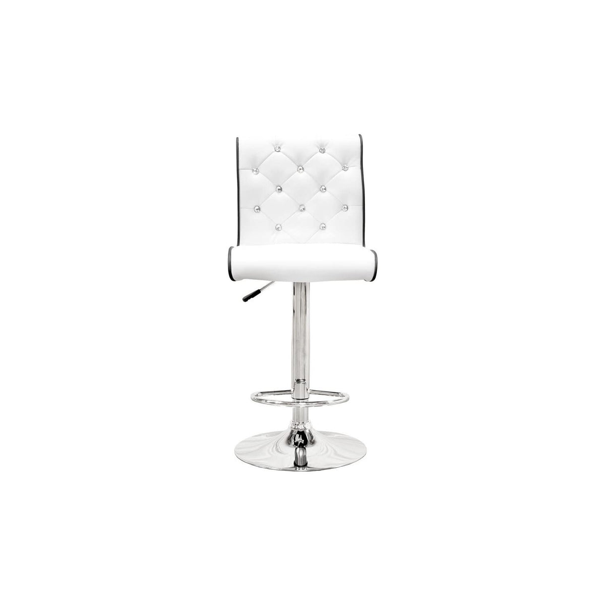 Swivel Bar Stool with Crystal and Tufted Look in White - front view