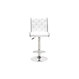 Swivel Bar Stool with Crystal and Tufted Look in White - front view