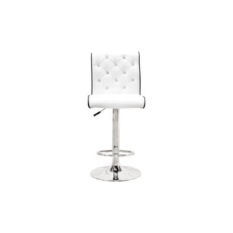 Swivel Bar Stool with Crystal and Tufted Look in White - front view