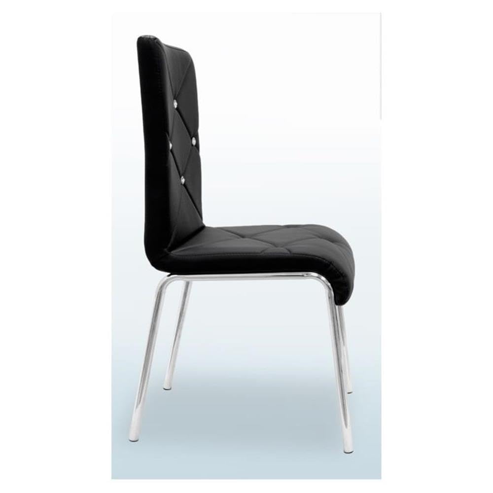 Faux Leather and Chrome Dining Side Chair in Black - front view