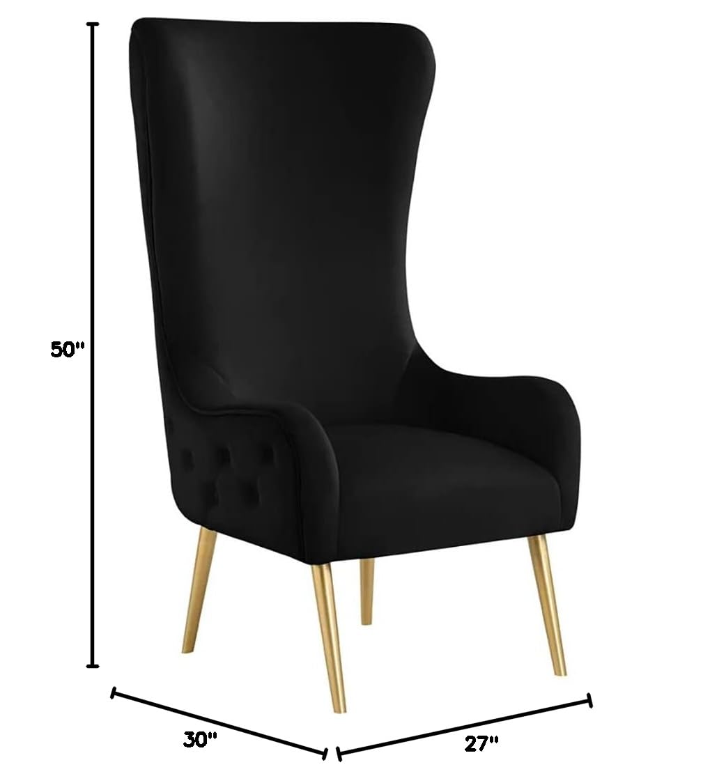 Venetian 50" High Back Tufted Velvet Accent Chair Wingback Lounge Armchair in Black - side view