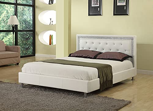 Modern Glam Faux Leather Platform Bed White Queen