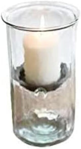 10-Inch Glass Hurricane Pillar Candle Holder with Rustic Metal Insert for Table Centerpieces