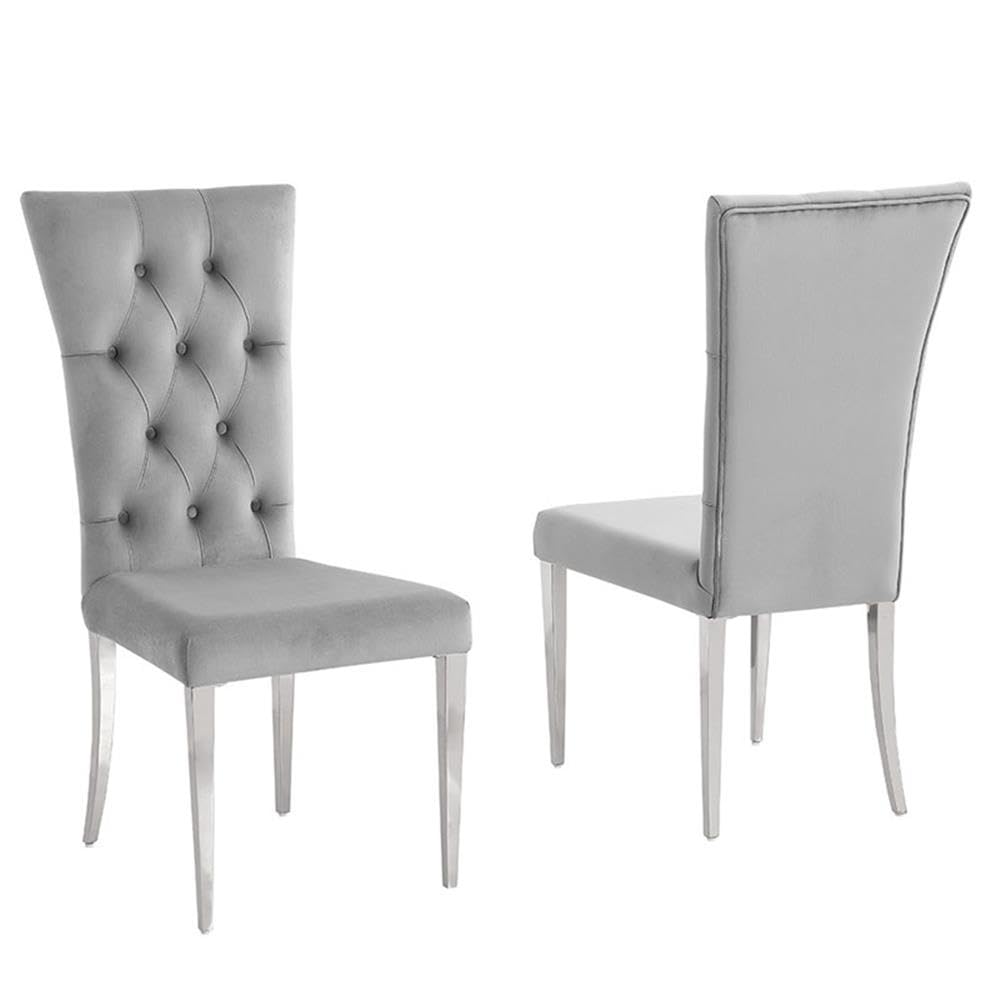 Terracotta Velvet Dining Chairs in Gray with Silver