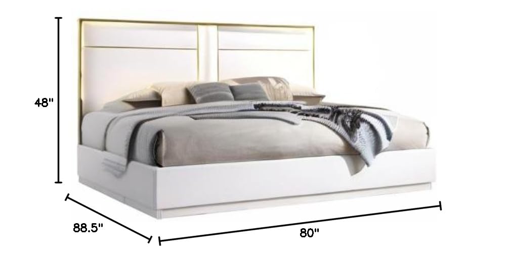 Havana Poplar Wood Cali King Platform Bed in White with Gold Trim in Multi Color - side view