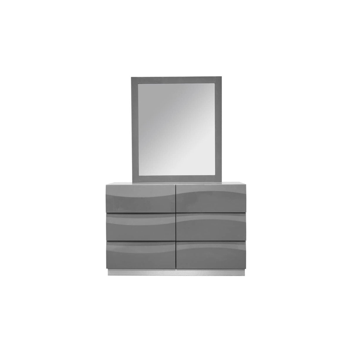 Leon 5-Piece Poplar Wood Queen Bedroom Set in Gray High Gloss - side view