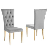 Terracotta Velvet Dining Chairs in Gray with Gold