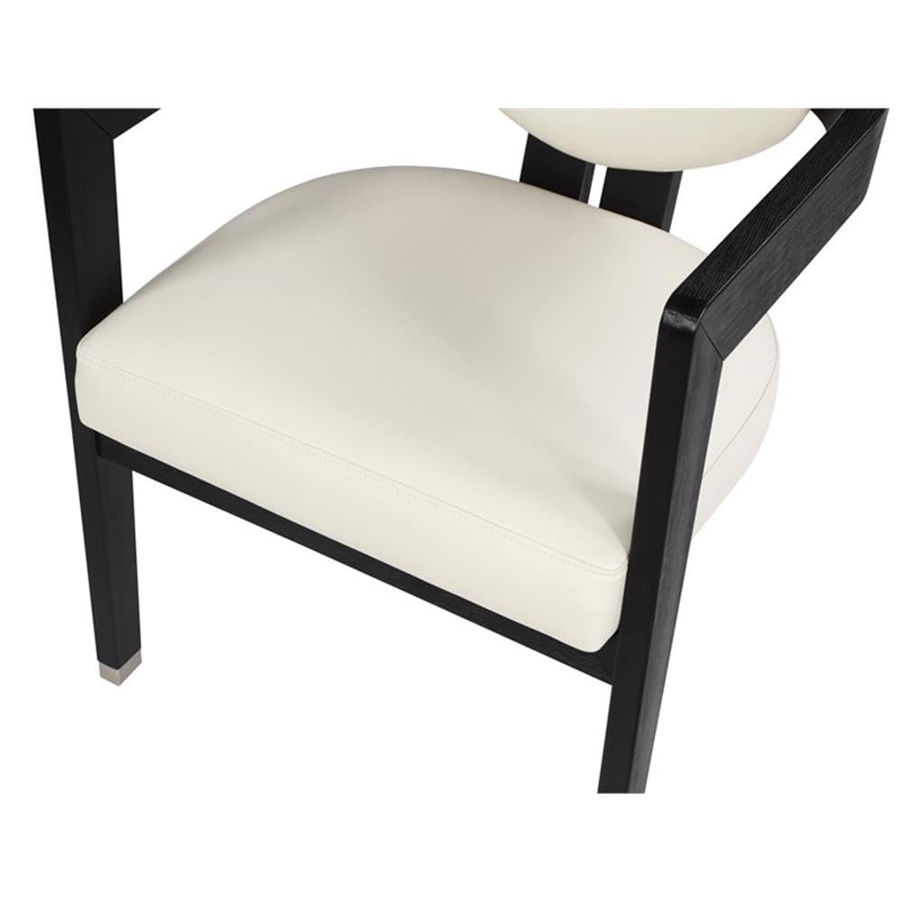 Cream Faux Leather Dining Armchair w/Wood Legs - room setting