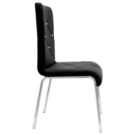 Faux Leather and Chrome Dining Side Chair in Black
