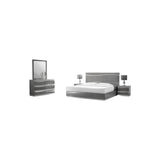 Leon 5-Piece Poplar Wood Queen Bedroom Set in Gray High Gloss