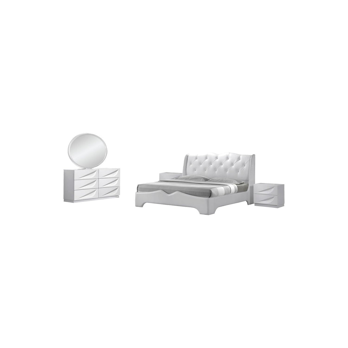 5 Pcs Modern Lacquer Bedroom Set, California King in White