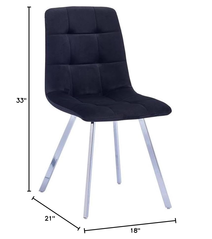 Huey Black Velvet Fabric Side Chairs in Silver - side view