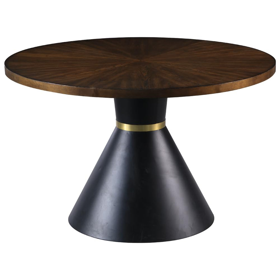 Henrietta 48" Round Pedestal Dining Table with Gold Trim Ring - Mid-Century Modern in Oak & Black