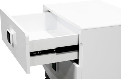France 20" Modern 2-Drawer Nightstand with Mirrored Square Handles, High Gloss White Lacquered Frame - side view
