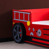 Firestall Twin Fire Truck Bed - Novelty Kids Race Car Bed in High Gloss Red
