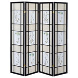 Catabella 4-Panel Folding Room Divider - Beige & White Floral Fabric in Black Wood Frame – view 3