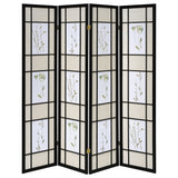 Catabella 4-Panel Folding Room Divider - Beige & White Floral Fabric in Black Wood Frame – view 4