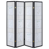 Catabella 4-Panel Folding Room Divider - Beige & White Floral Fabric in Black Wood Frame – view 5