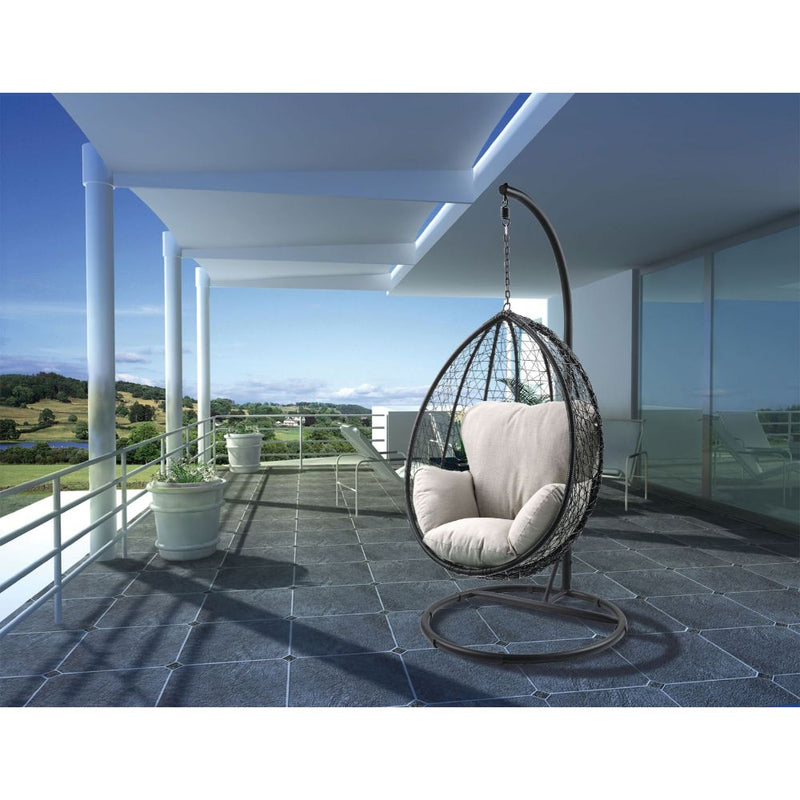 Simona Wicker Hanging Swing Chair with Stand - Removable Cushion in Beige & Black or Green & White