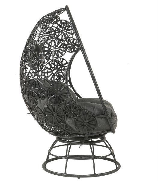 Hikre Patio Lounge Chair & Side Table - Teardrop Wicker Design in Black & Charcoal