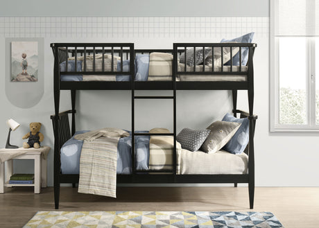 Abram Windsor Twin Over Twin Bunk Bed - Convertible Wood Frame with Ladder in Almond or Black – view 2
