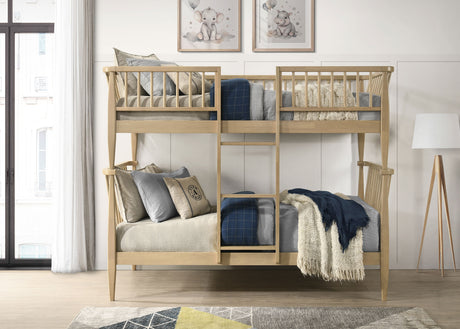 Abram Windsor Twin Over Twin Bunk Bed - Convertible Wood Frame with Ladder in Almond or Black – view 1