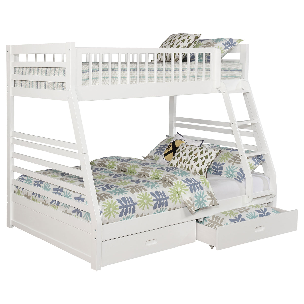 Ashton Twin over Full Bunk Bed with 2 Storage Drawers - A-Frame Pine in White, Cappuccino, Navy or Grey – view 6