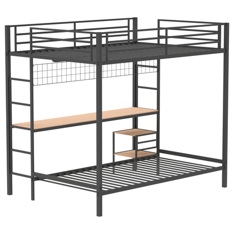 Bettoni Full Over Twin Workstation Bunk Bed with Built-In Desk - Metal in Matte Black or Matte White – view 8