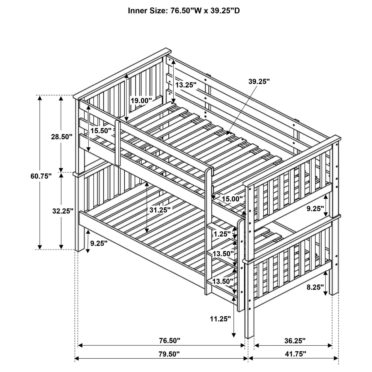 Chapman Twin Over Twin Bunk Bed - Solid Pine in White, Separable, with Optional Mattresses – view 11