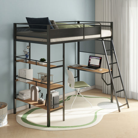 Campus Metal Twin Workstation Loft Bed with Desk & 3 Shelves - Matte Black or Matte White – view 1