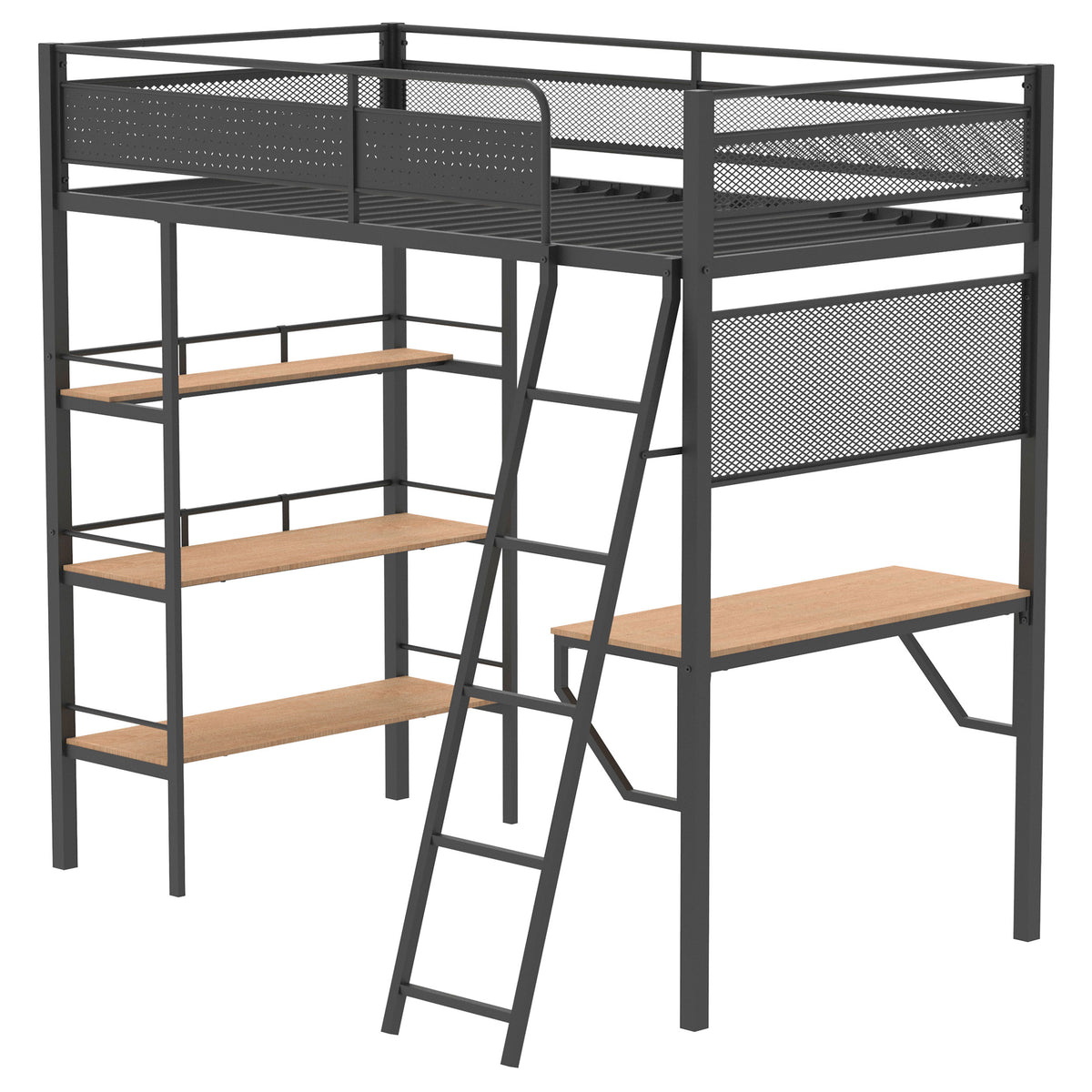 Campus Metal Twin Workstation Loft Bed with Desk & 3 Shelves - Matte Black or Matte White – view 6