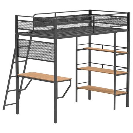 Campus Metal Twin Workstation Loft Bed with Desk & 3 Shelves - Matte Black or Matte White – view 8