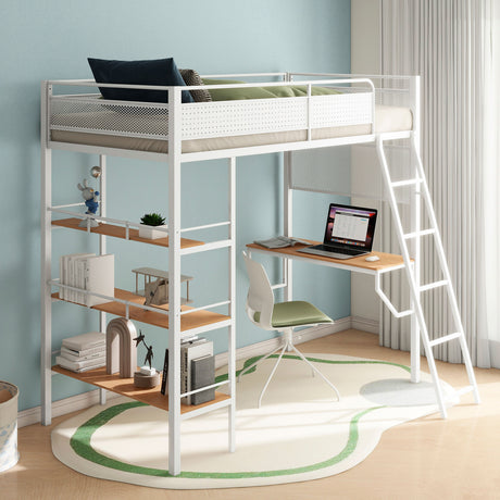 Campus Metal Twin Workstation Loft Bed with Desk & 3 Shelves - Matte Black or Matte White – view 10